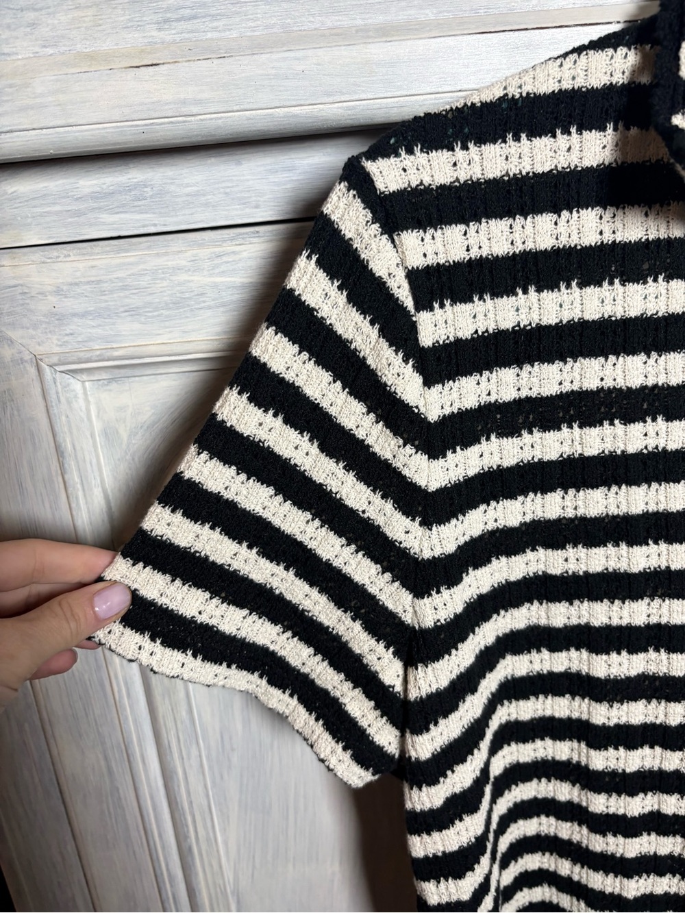 Madewell‎ Stripe Crochet-Knit V-Neck Sweater Tee Classic Feminine Preppy - Picture 7 of 12